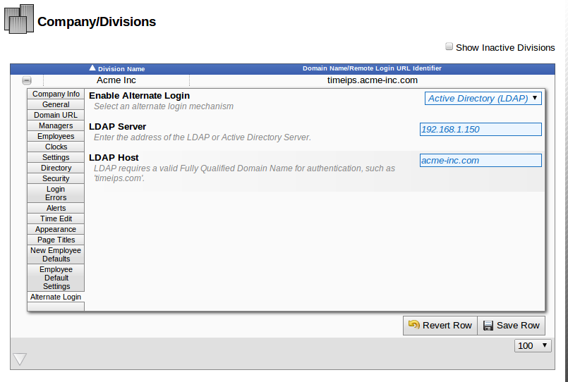 Division settings for IPSLOGIN