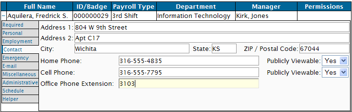 The Employee's Contact Information Tab