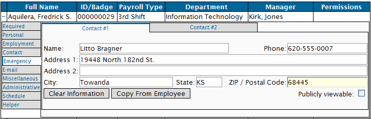 The Employee's Emergency Information Tab