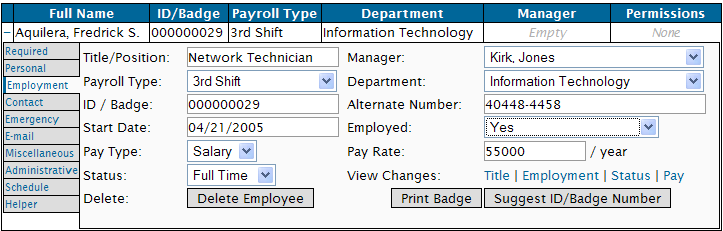 The Employee's Employment Information Tab