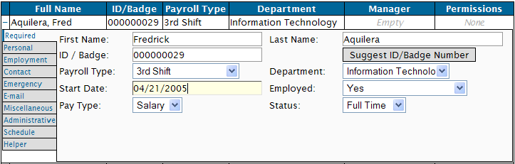 The Employee's Required Information Tab