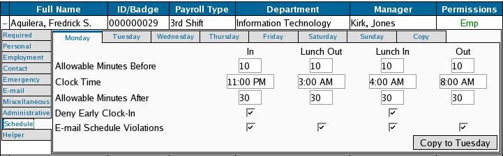The Employee's Schedule Tab