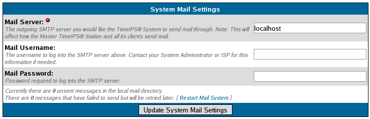 System Administration's System Mail Settings