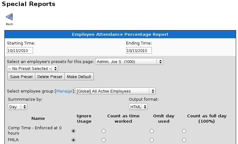 Attendance Percentage Report