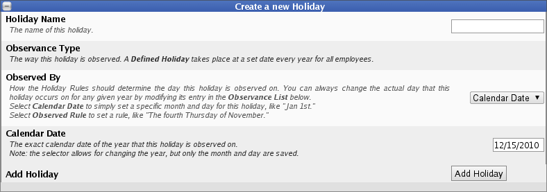 Create Holiday By Date