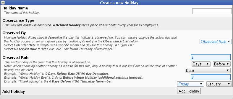 Create Holiday By Rule