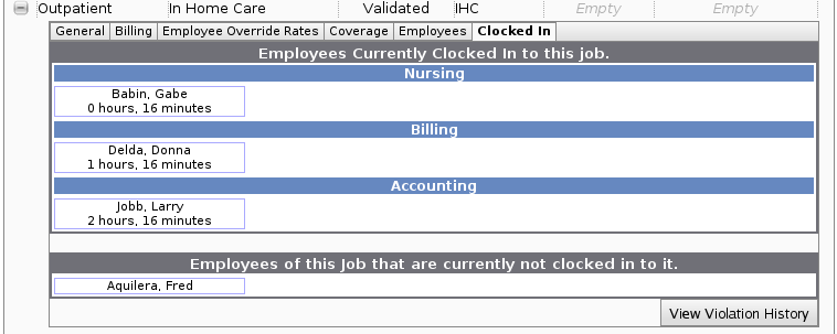 Jobs Clocked In Tab