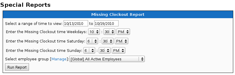 Missing Clockout Report