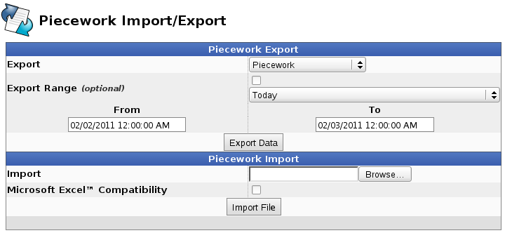 Piecework Import and Export