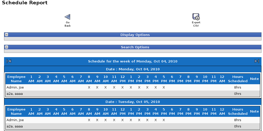Schedules Per Hour Report