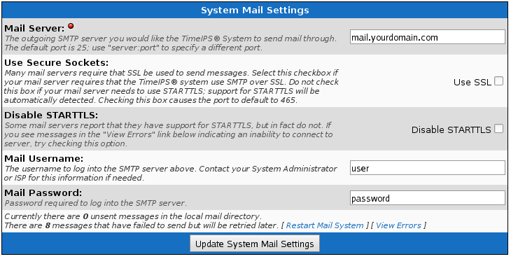 System Administration's System Mail Settings