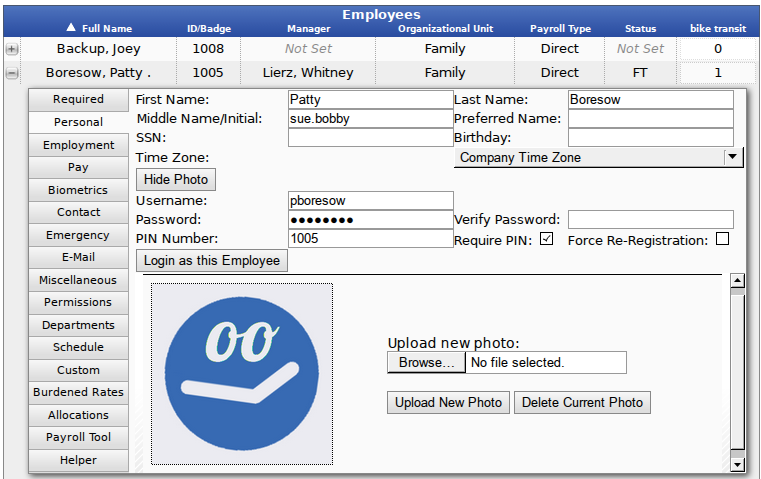 The Employee's Personal Information Tab