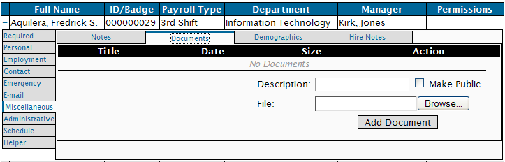 The Employee's Miscellaneous Information Tab - Documents