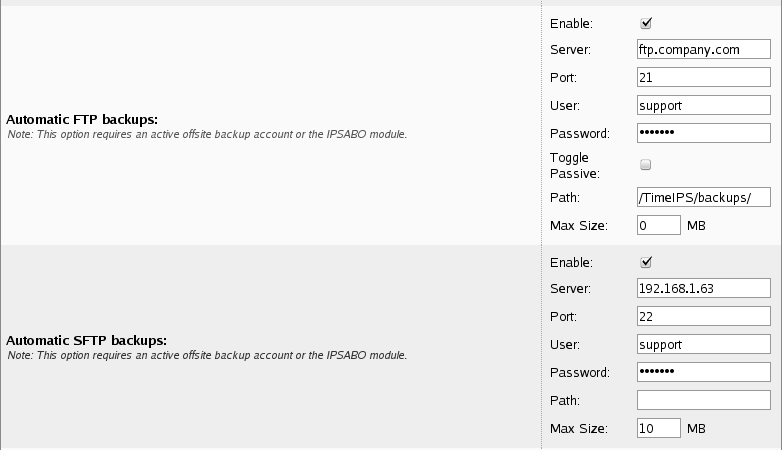 FTP/SFTP Backup Configuration