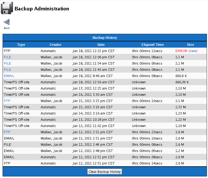 Backup History