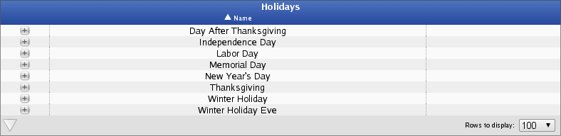List of Holidays