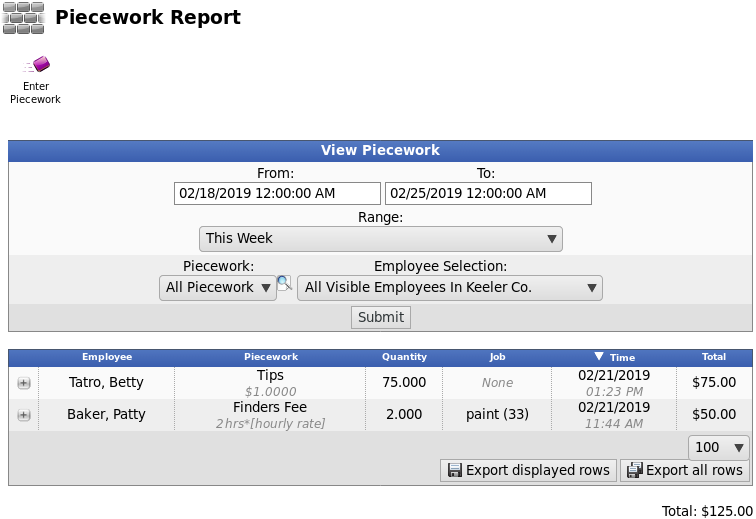 Piecework Report