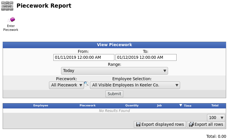 Piecework Report