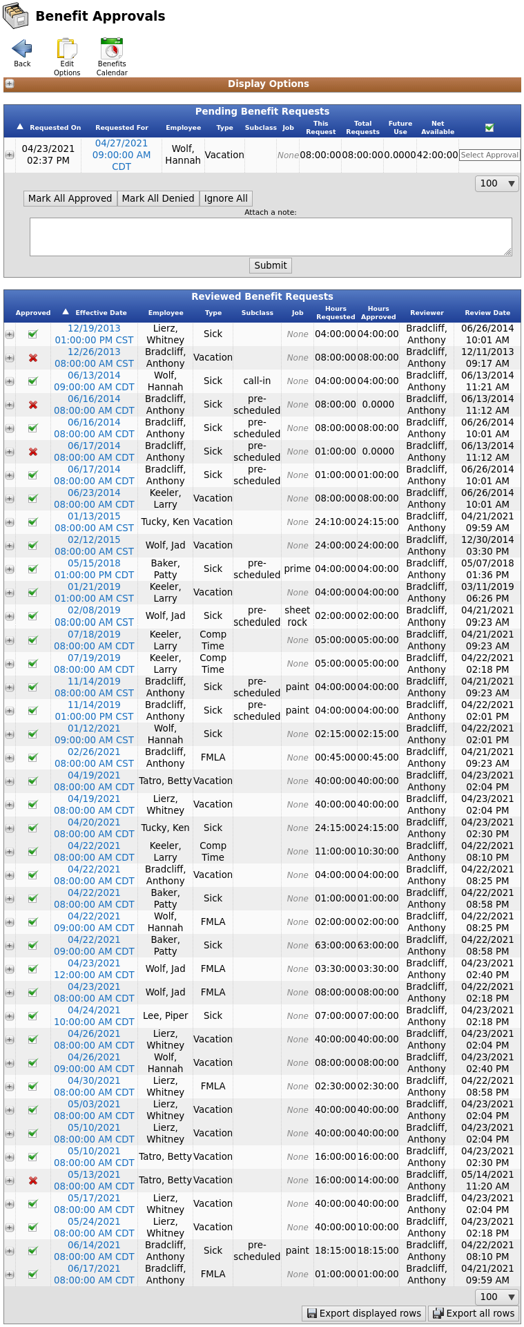 Benefits Log