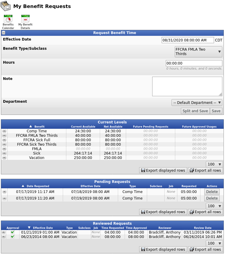 Benefits Log