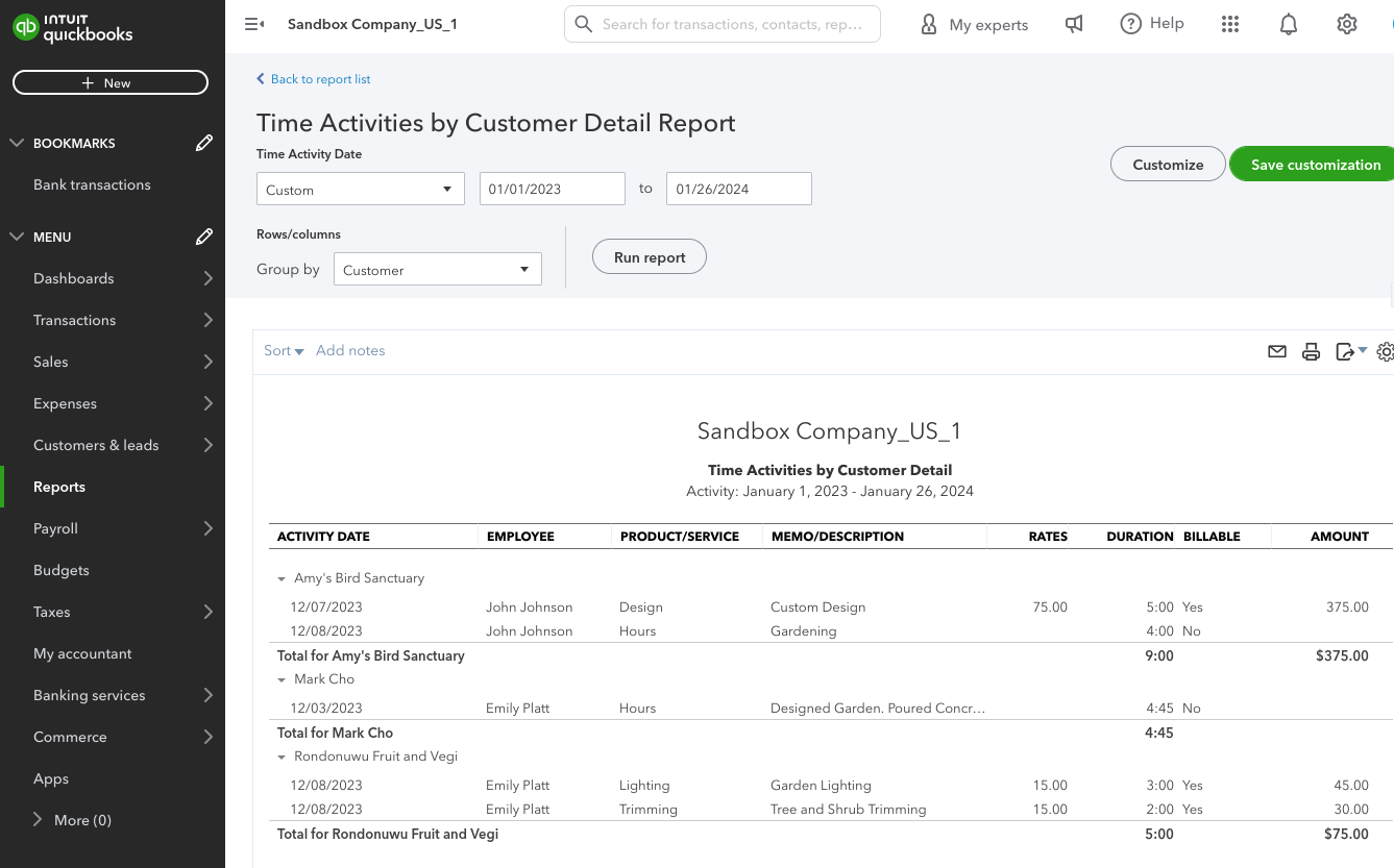 QuickBooks Employee Report