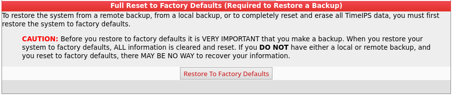 Reset Factory Defaults