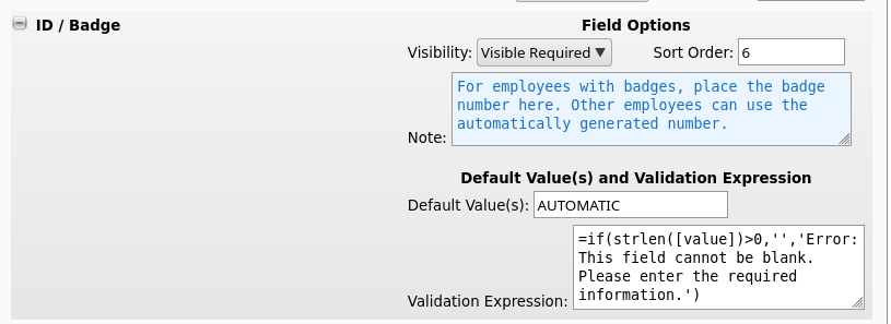 Example Field configuration